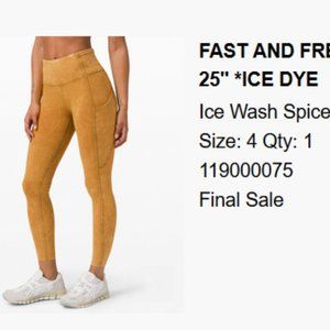 Lululemon Fast And Free High Rise Tight 25 Ice Dye